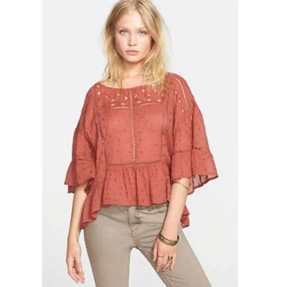 FREE PEOPLE - 1653 Beautiful Dreamer Blouse in Tuscan Red Oversized  MSRP $128 M - Picture 1 of 9